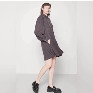 SAMSOE SAMSOE Lizzy Shirt Dress in Grey Long Puff Sleeve Drop Waist SzSmall